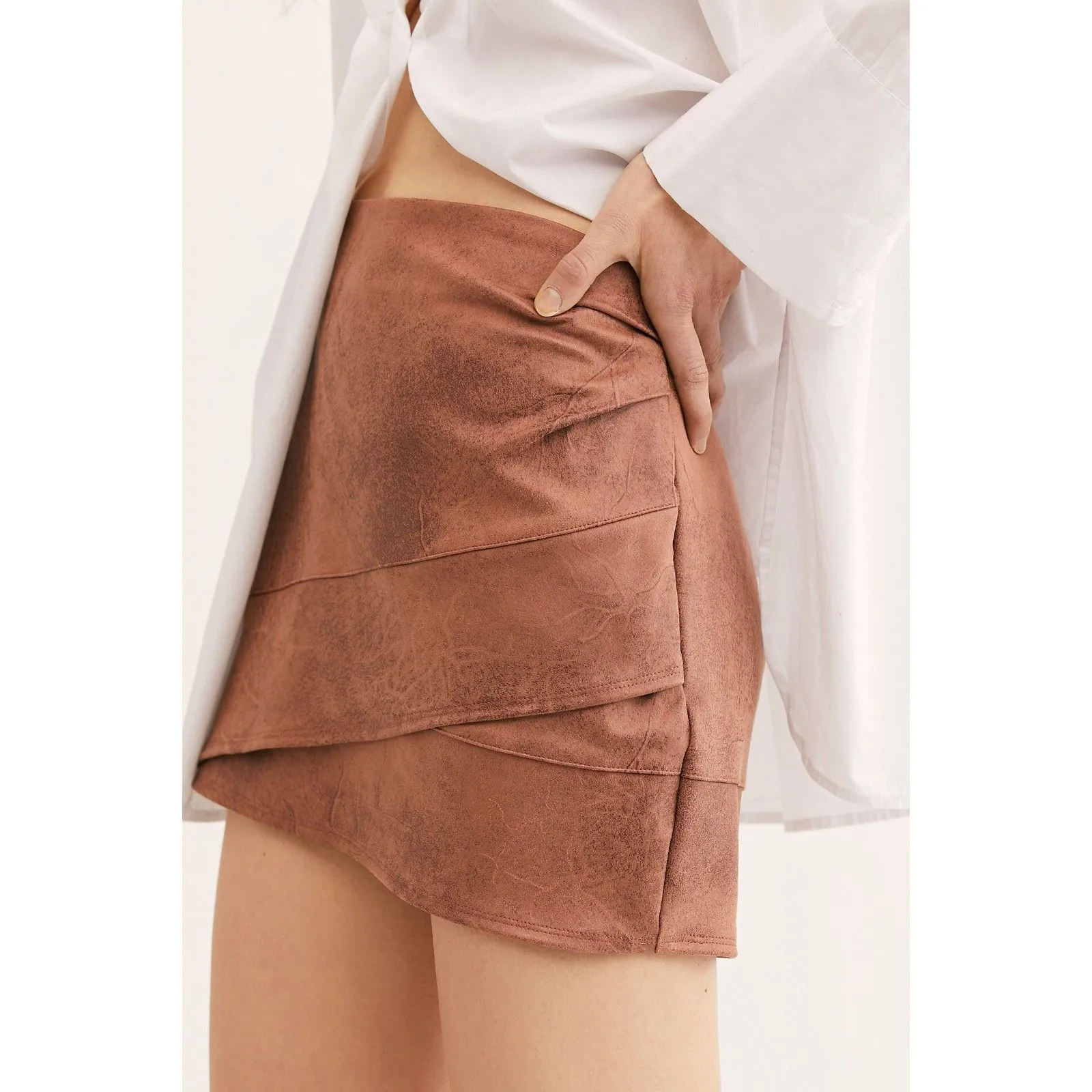 Free People Summer Love Vegan Suede Mini Skirt Size 12 Brown Modern Cowgirl - Image 9