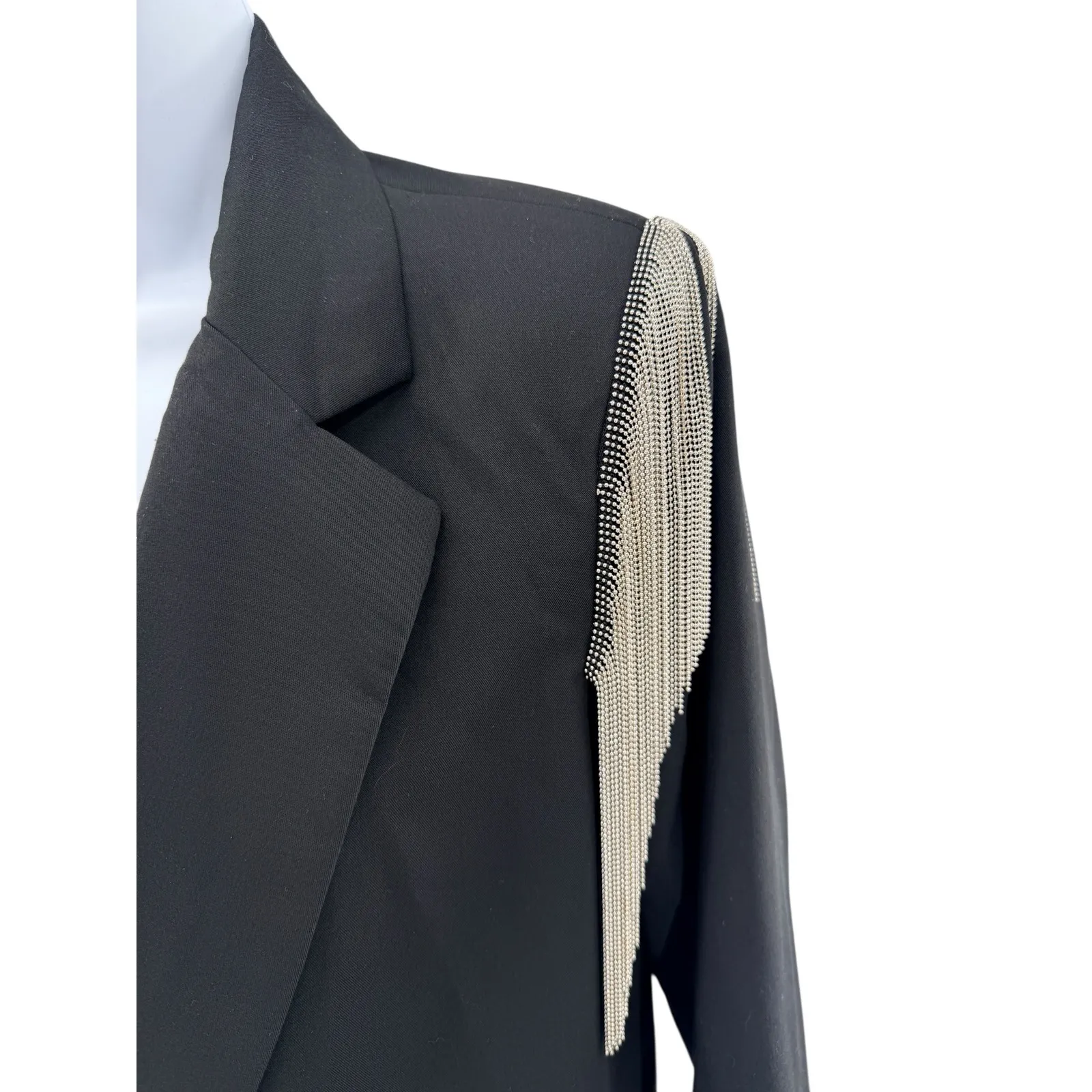 Black Chain Fringe Blazer Jacket Womens L Open Front Statement Western Rodeo Size L - Image 2