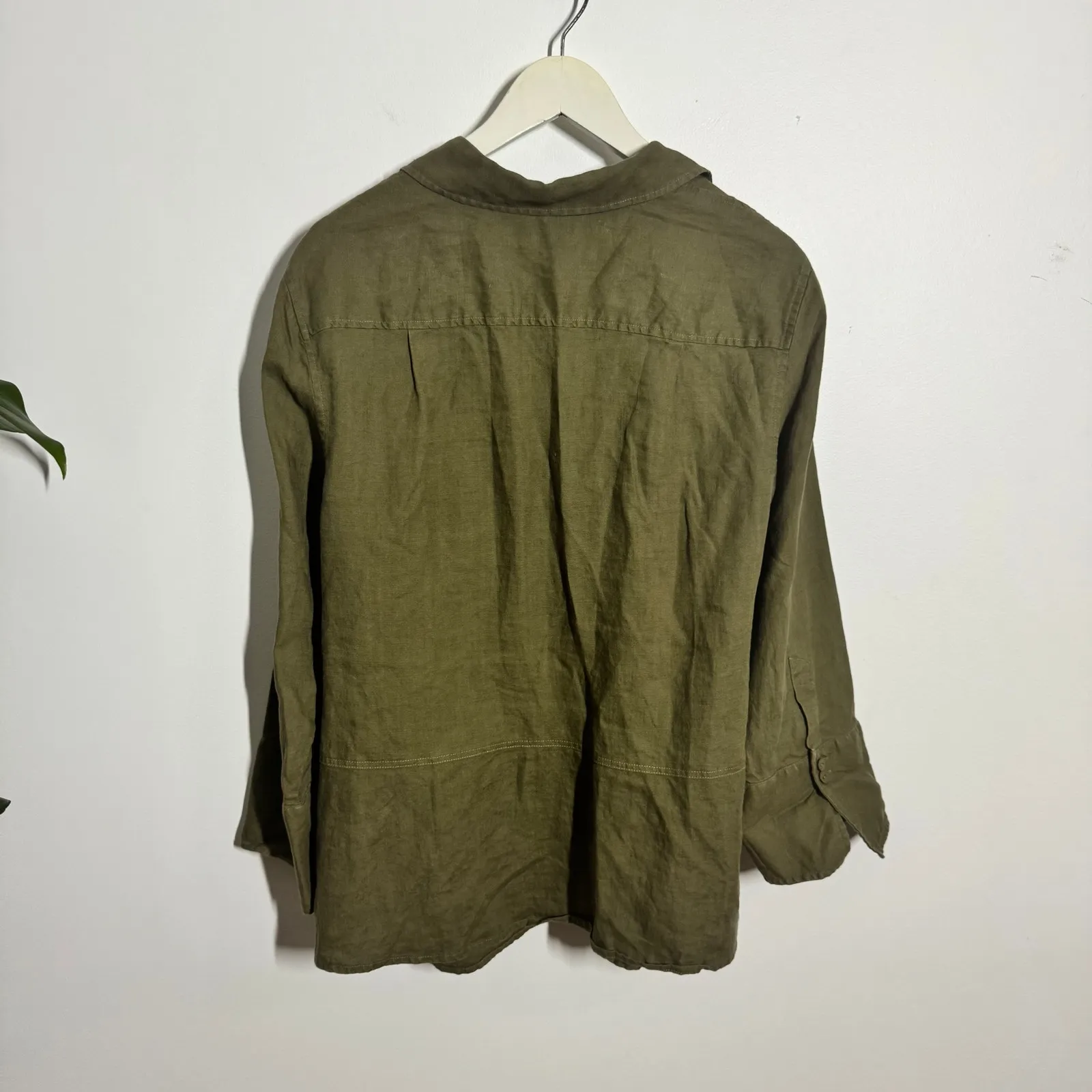 Kate Hill Top Women 16W Olive Green 100% Linen Lagenlook Minimal Modest Coastal - Image 2