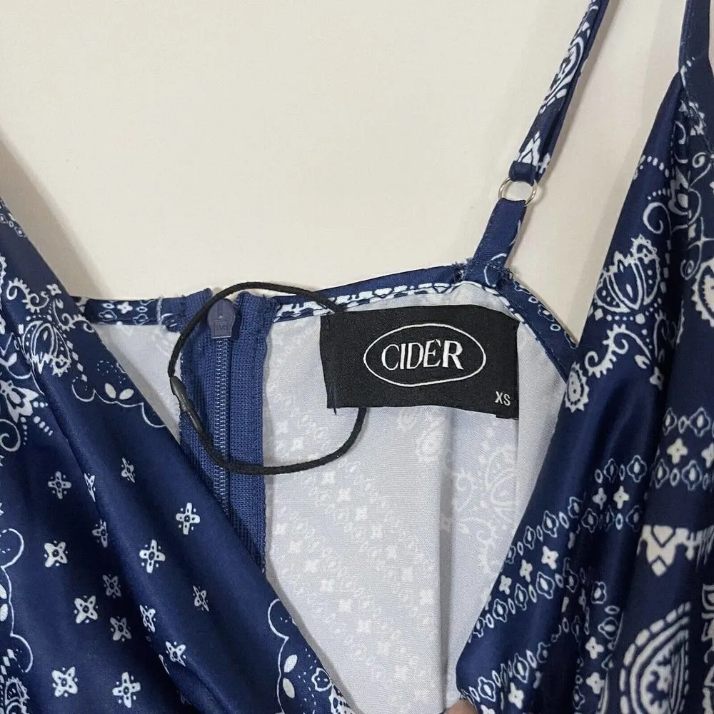 CIDER blue bandana paisley cowl neck cami bodycon mini dress size XS - Image 5