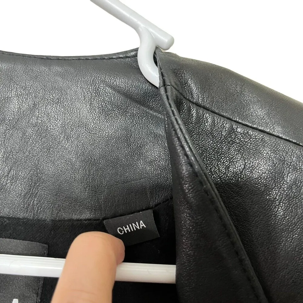 VEDA Women’s Moto Style Jacket Two Tone Black Blue Color Block 100% Leather P/XS - Image 9