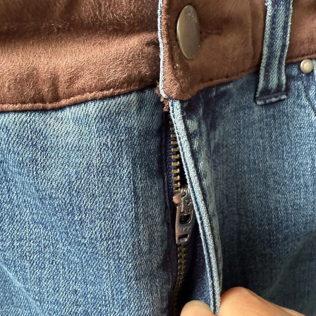 ECRU Designed Los Feliz Brown Moleskin Fabric Inset Jean In Vintage 28 - Image 8