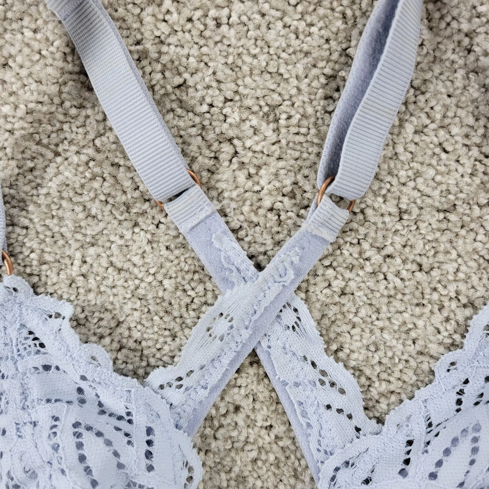 Aerie Lace Bralette Womens S Blue Padded Adjustable Crossed Strap Lingerie Top - Image 10