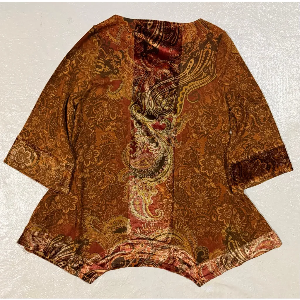 Y2K Boho Paisley Tunic Top Crochet Lace Embellished Brown Fairycore M Hippie - Image 2