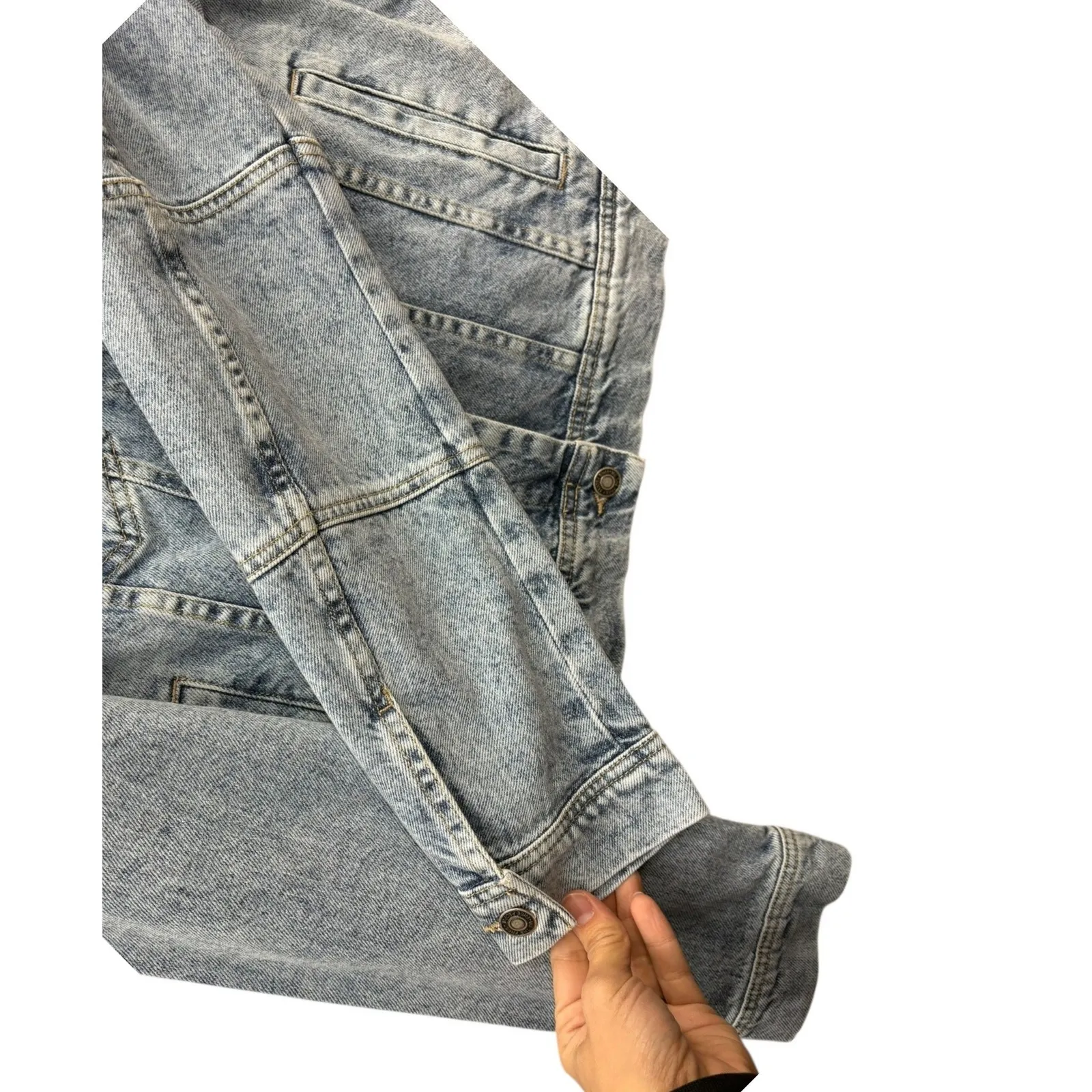 Free People Women's Rumors Seamed Light Wash Denim Classic Jacket Grunge Size L - Image 5