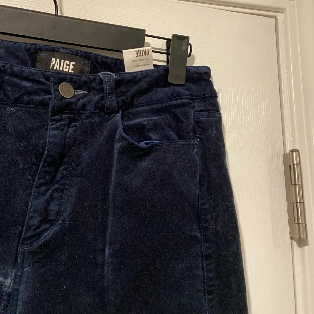 Paige Size 26 Navy Blue Velvet Pants Stretch Slim Fit Straight Leg Cotton Blend - Image 3