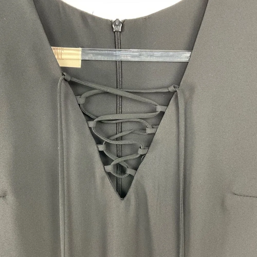 Black Lace Up Short Sleeve Shift Dress X-Small XS - Image 2