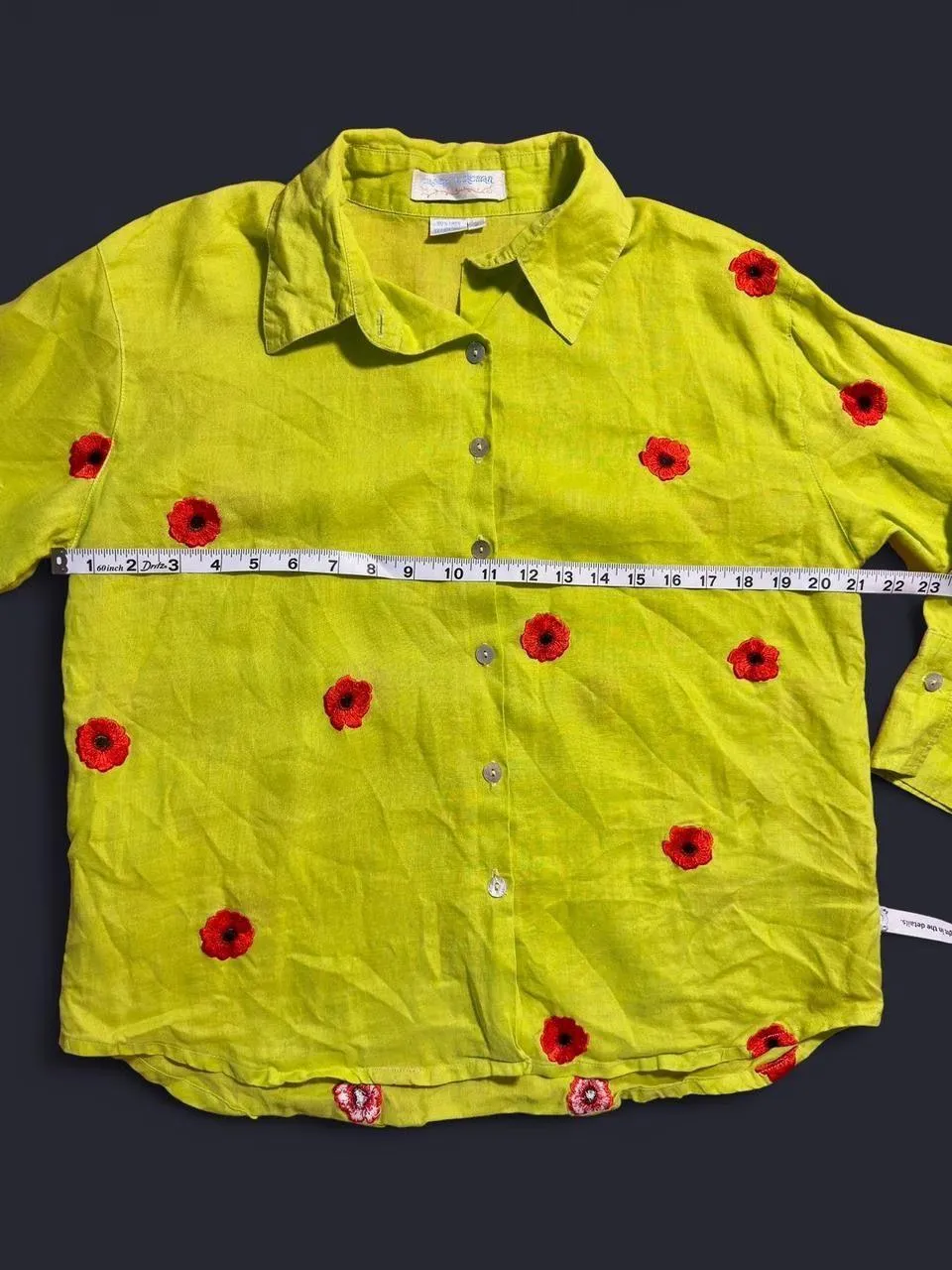 Casey Coleman 100% Linen Green Floral Embroidered Poppy Top - Image 5