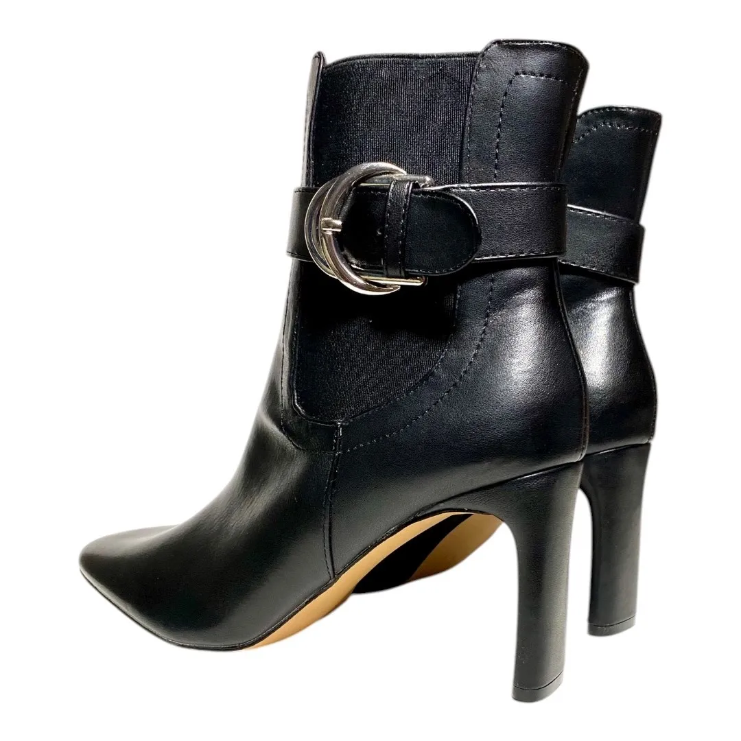NY&C Women’s Size 9 Black Vegan Leather Double Block Heel Boots Silver Buckle - Image 11