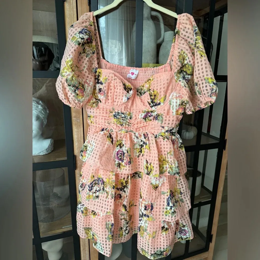 Buddy Love Mini Dress Irish Rose peach sweetheart short sleeve tiered ruffles - Image 2