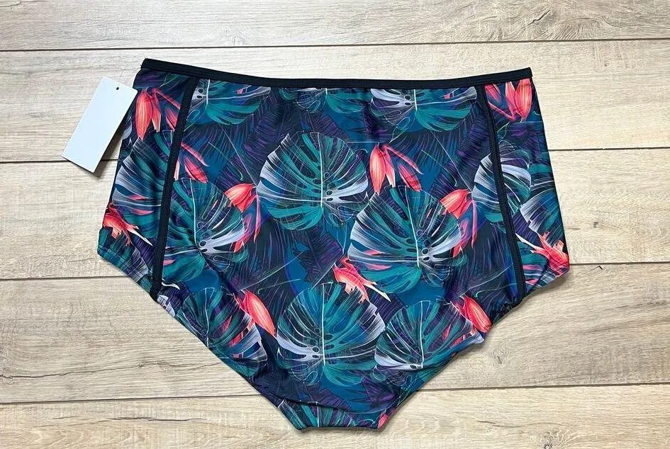 Swimsuits For All Tropical Palm Print High Waisted Bikini Size 1X - Image 2