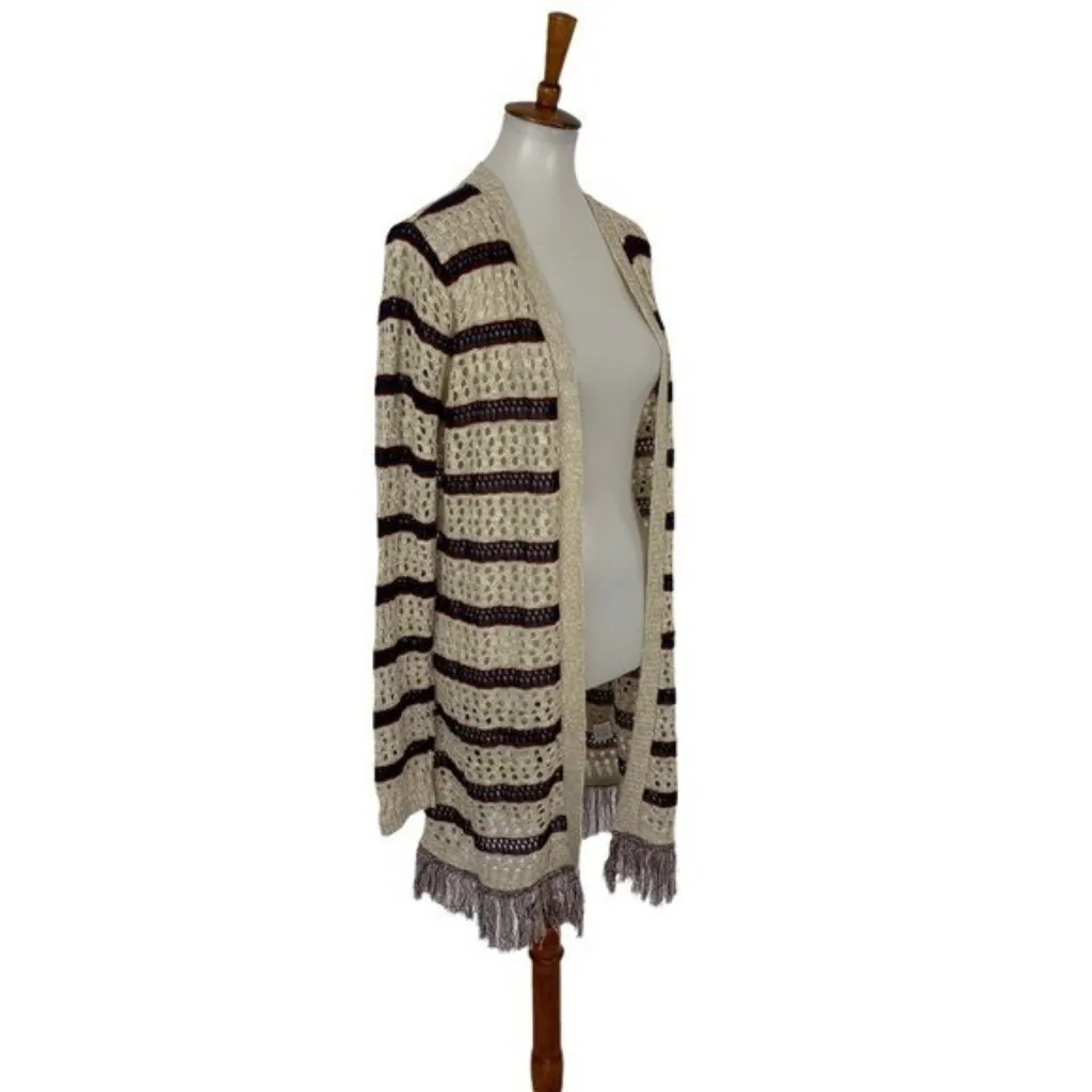 Say What New‎ York Boho Crochet Fringe Open Front Cardigan Sweater Large Cream - Image 4