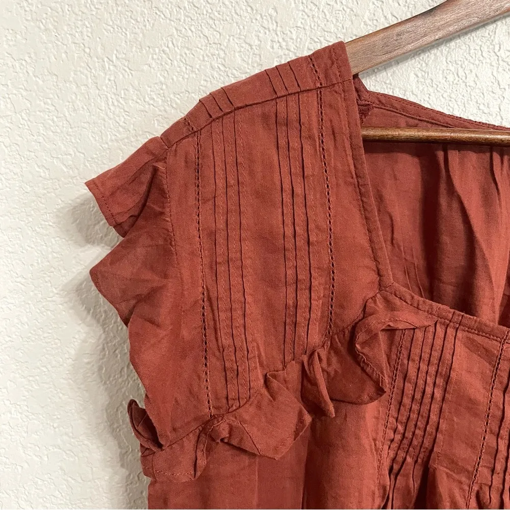 NWT Old Navy Womens Shirt Blouse Brown Short Sleeve Ruffles Size Small - Image 5