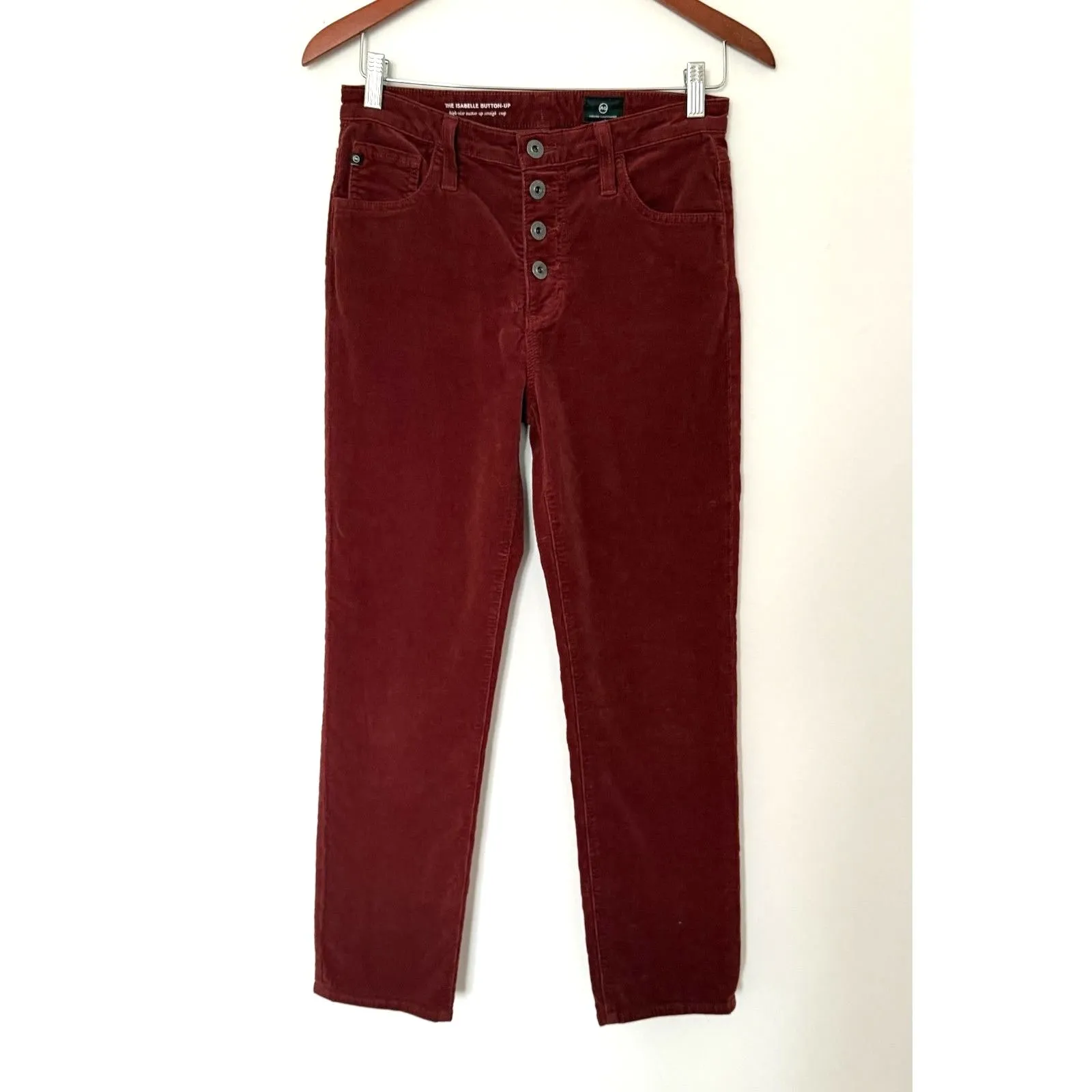 AG Isabelle High-Rise Corduroy Cropped Straight Rust Button-Fly Retro Chic Pants - Image 2
