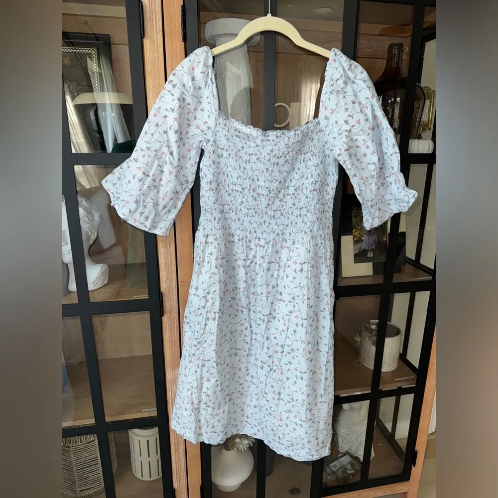 Hope & Henry Smocked floral dress short Sleeve Organic hill house cotton pockets Blue Size 6 - Image 6