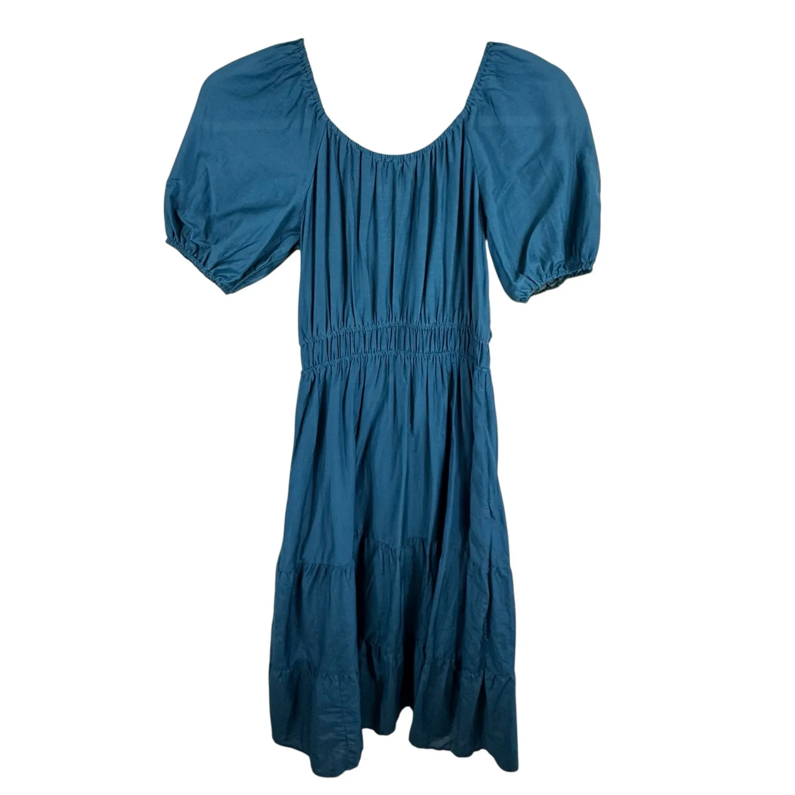 Vinyard Vines NWT Mallard Blue Lightweight Short Puff Sleeve Tiered Maxi Dress S - Image 2