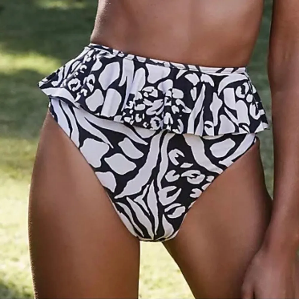 NEW Beach Riot Daisy Ruffle High Waist Bikini Bottom Black Cream Size XS - Image 10