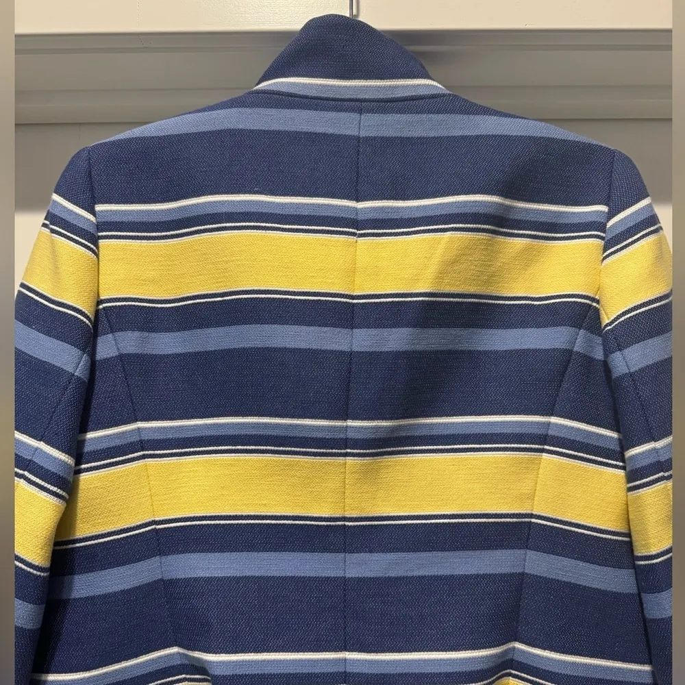 TALBOTS Yellow & Blue Blazer Size 2 Fully Lined Open Front Pockets Stylish Fun - Image 3