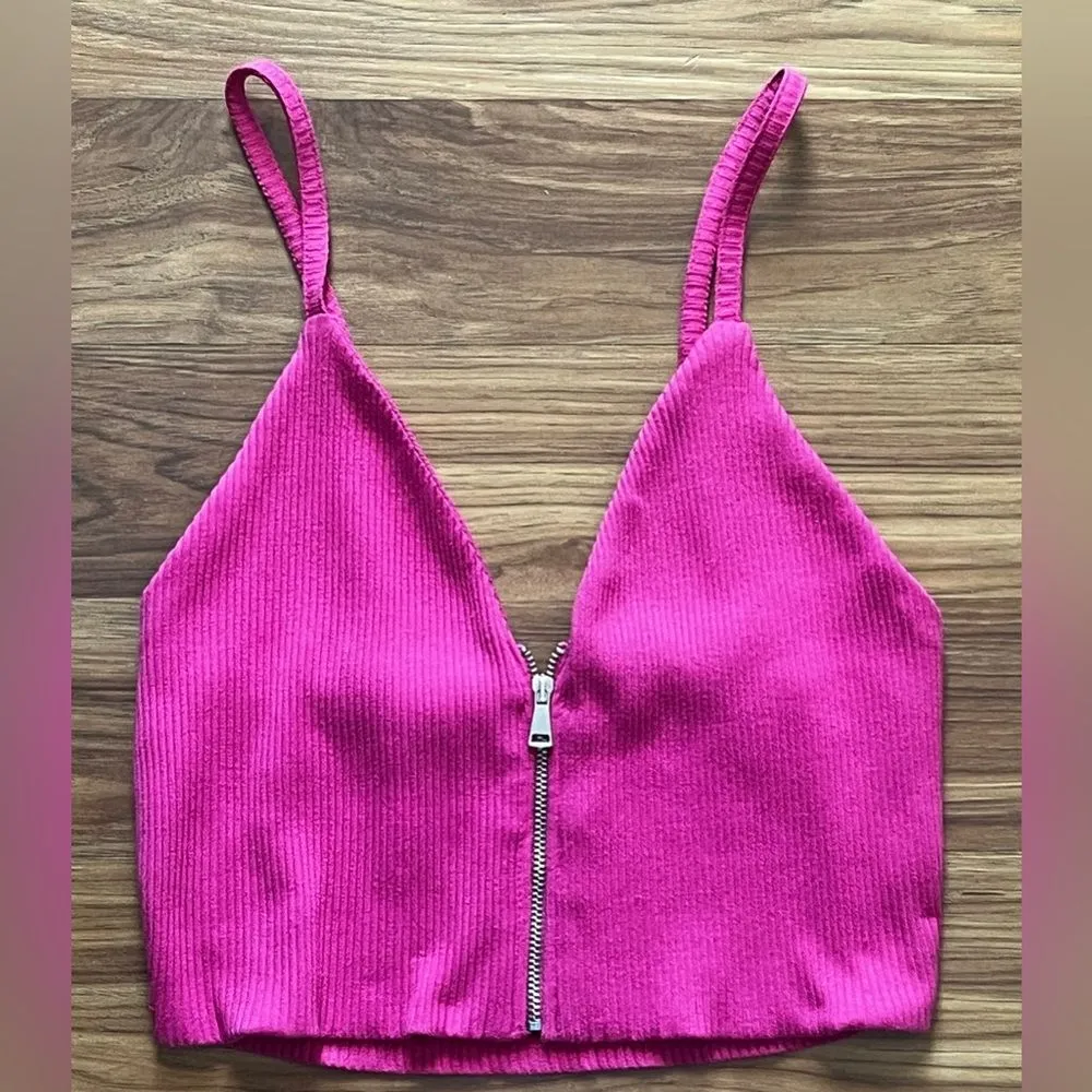 Zara Pink Ribbed Cropped Tank Top Zipper Size M - Image 2