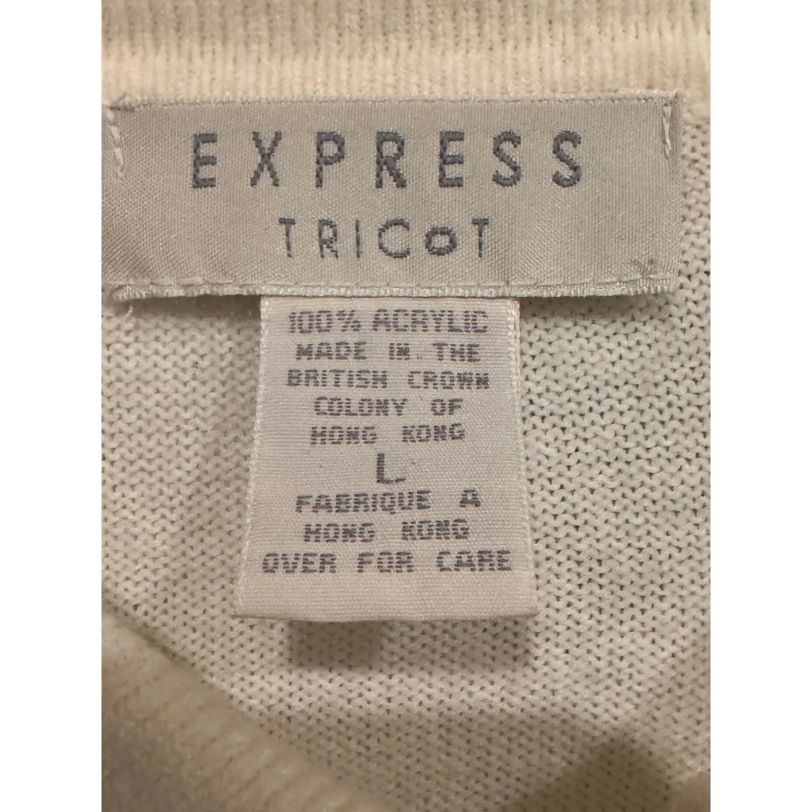 Vintage 70s Express Tricot Ivory Collared Cardigan Sweater Hong Kong Medium - Image 10