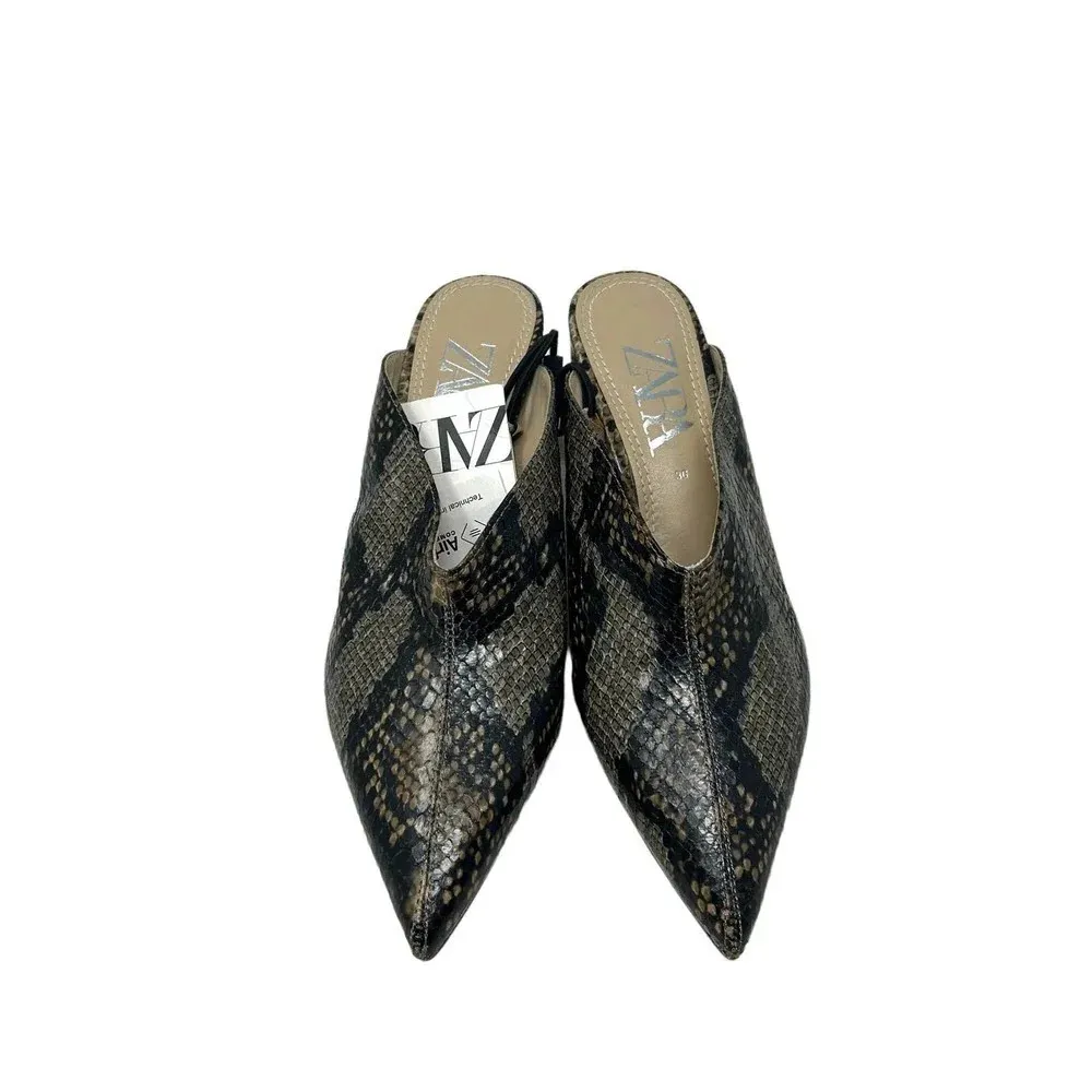 Zara Snakeskin Animal Print High Heeled Mules Size 36 /‎ US 5.5 - Image 2