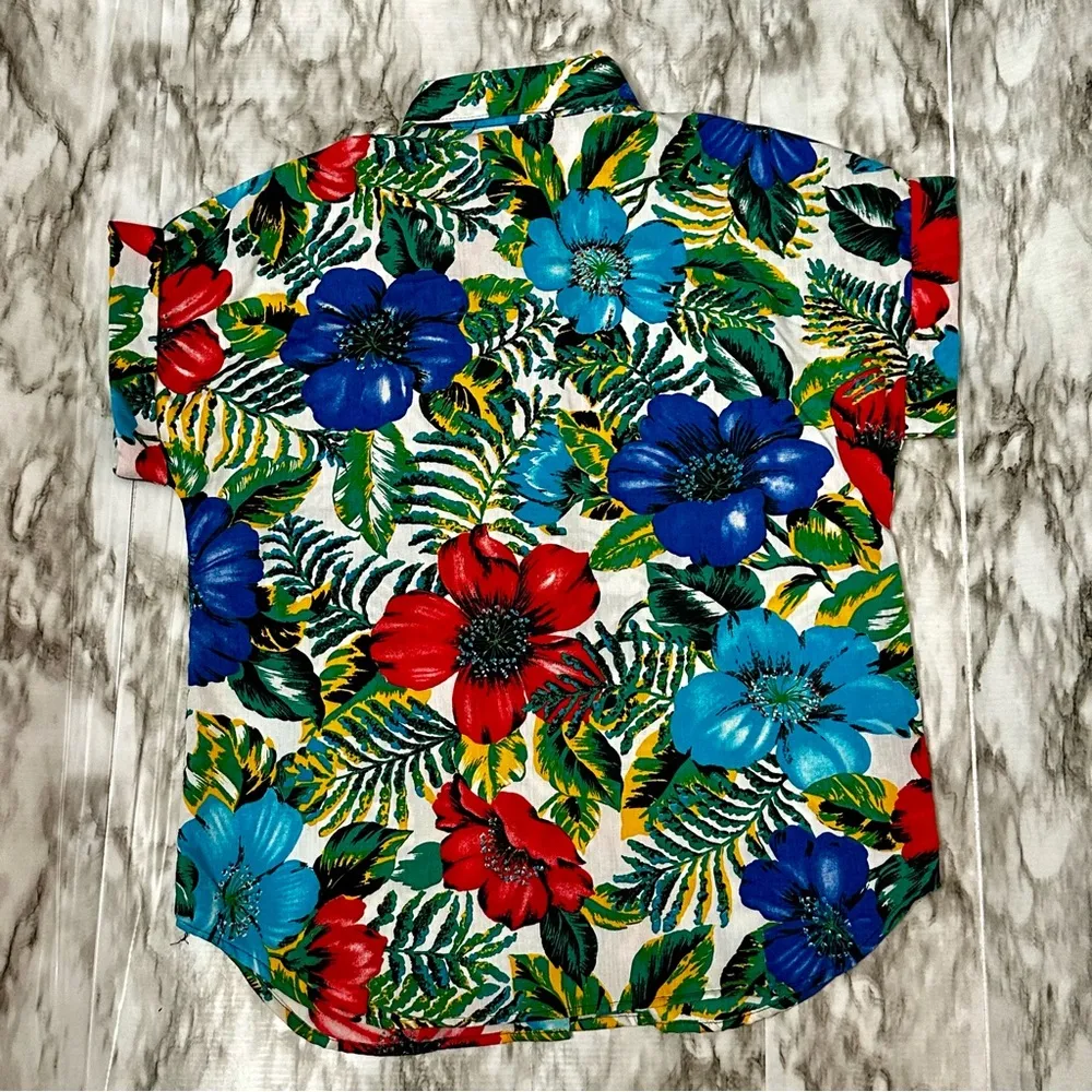 Michele Leslie of California Womens Sz S 8/10 Vibrant Floral Hawaiian Shirt Surf Red - Image 5
