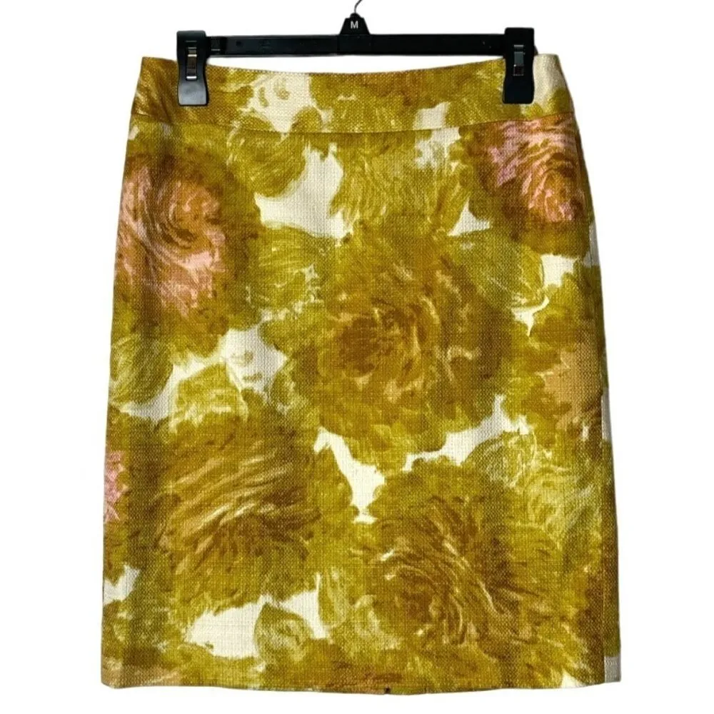 Talbots Julianne‎ Moore Era Ivory And Gold Floral Print Cotton Pencil Skirt 4P - Image 2