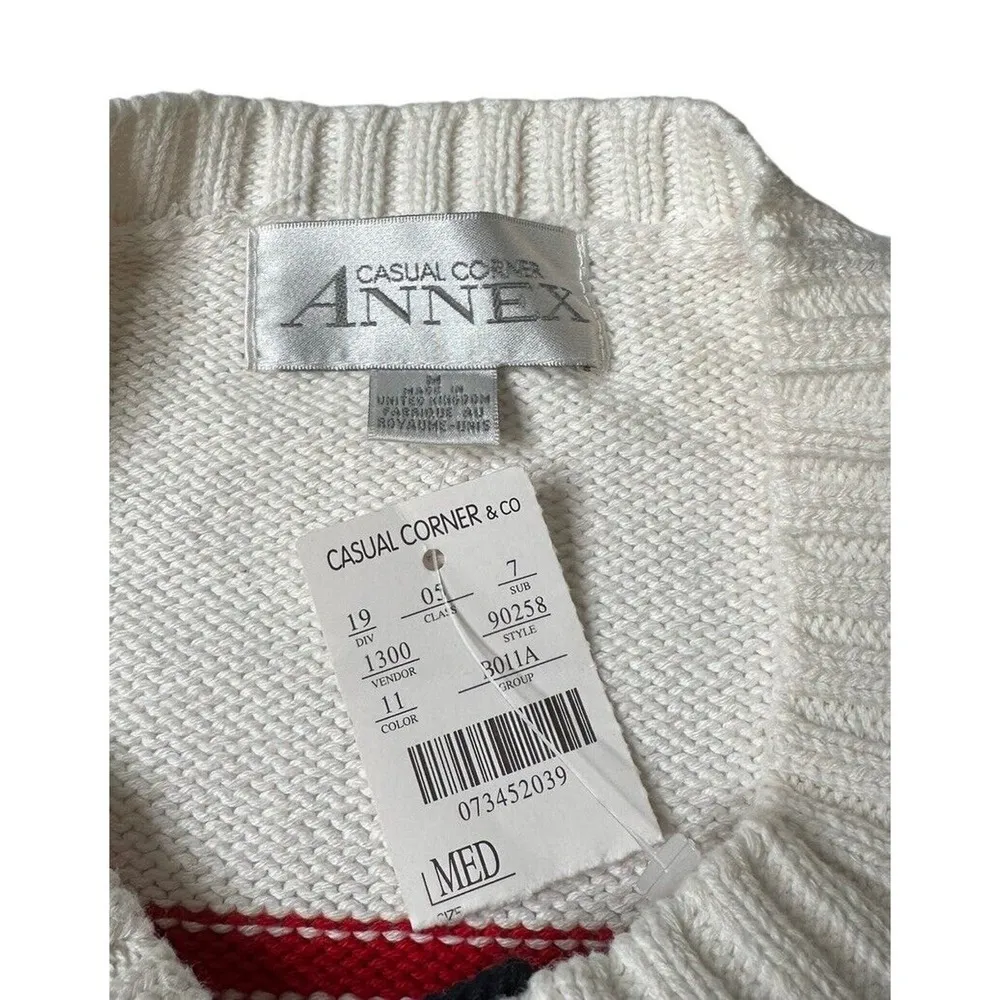 NEW Casual Corner Annex White Red Striped Nautical Anchor Sweater Y2K Womens M Size M - Image 7