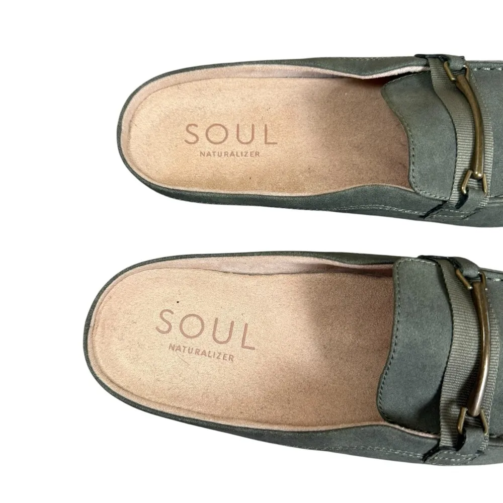 SOUL Naturalizer Womens Style Slip On Loafer Mules Shoes Green 8M Faux Suede EUC Size 8 - Image 4