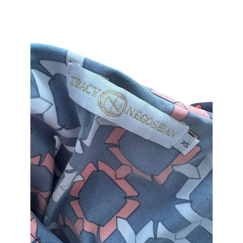 TRACY NEGOSHIAN Orange Navy Blue Ruffle V Neck Dress Size XS - Image 8