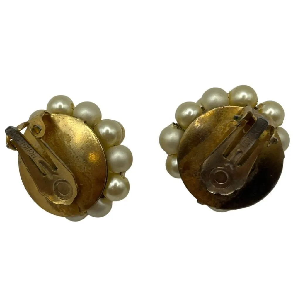 Vintage Trifari Faux Pearl Cluster Clip-On Earrings & Matching Dangle Set A85 - Image 9