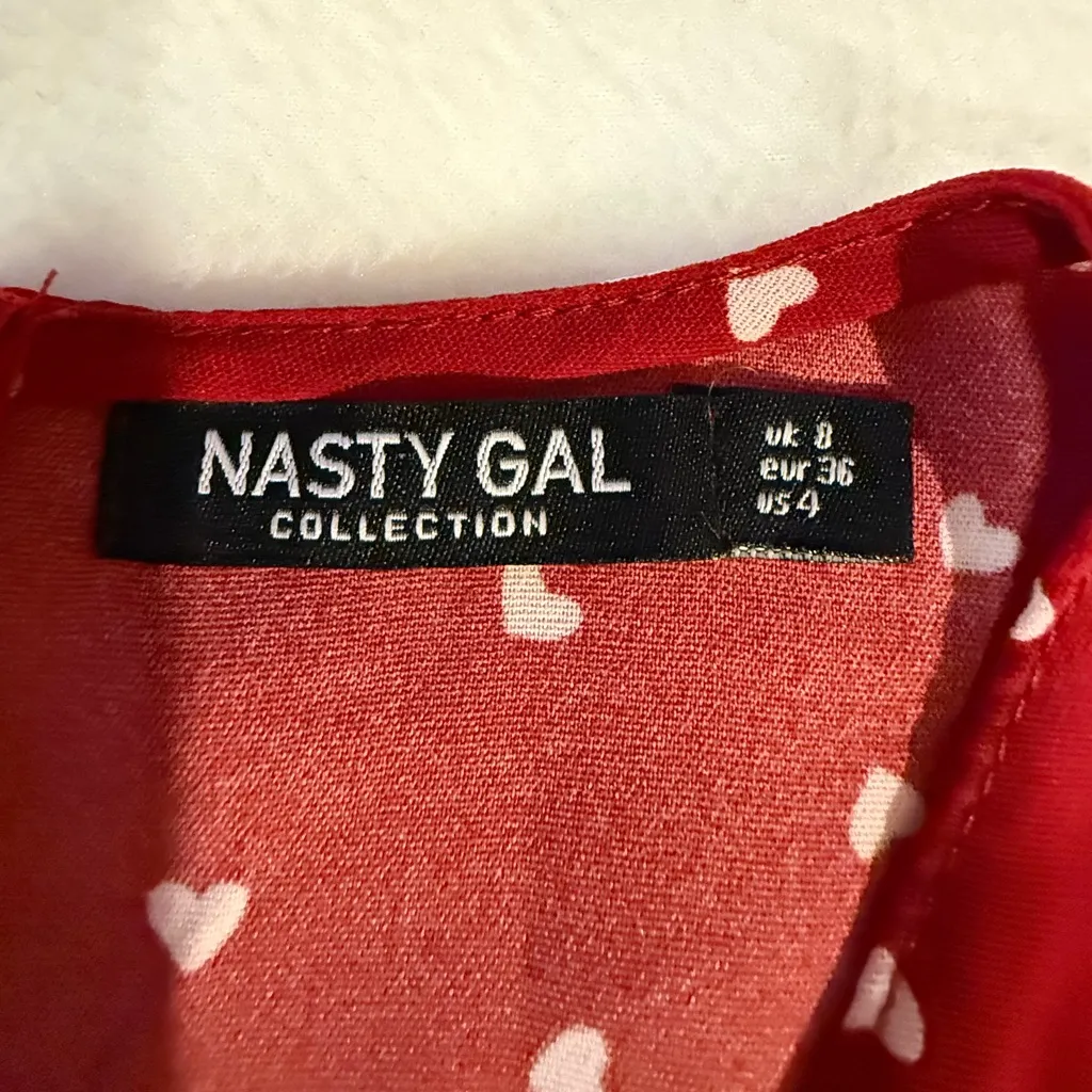 Nasty Gal Red Dress with White Heart Pattern - Image 4