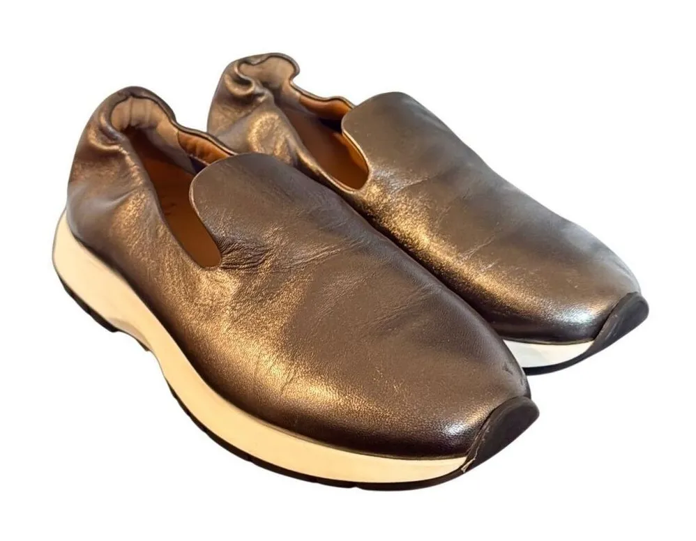 Aquatalia Keona metallic pewter Leather slip on sneakers 9 - Image 1