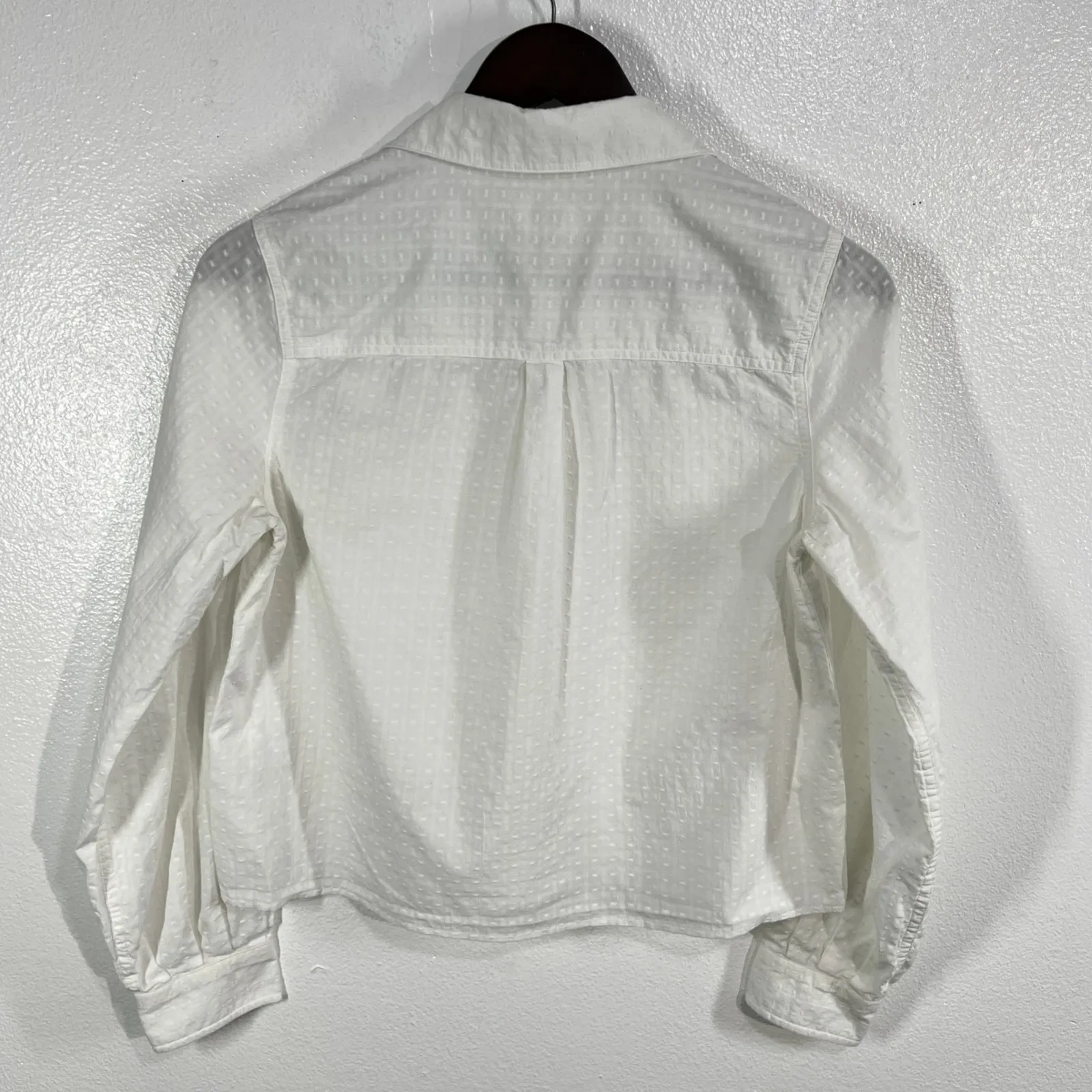 Marine layer  White Cotton‎ Dobby Button Down Blouse Womens Small Textured  Shirt - Image 4