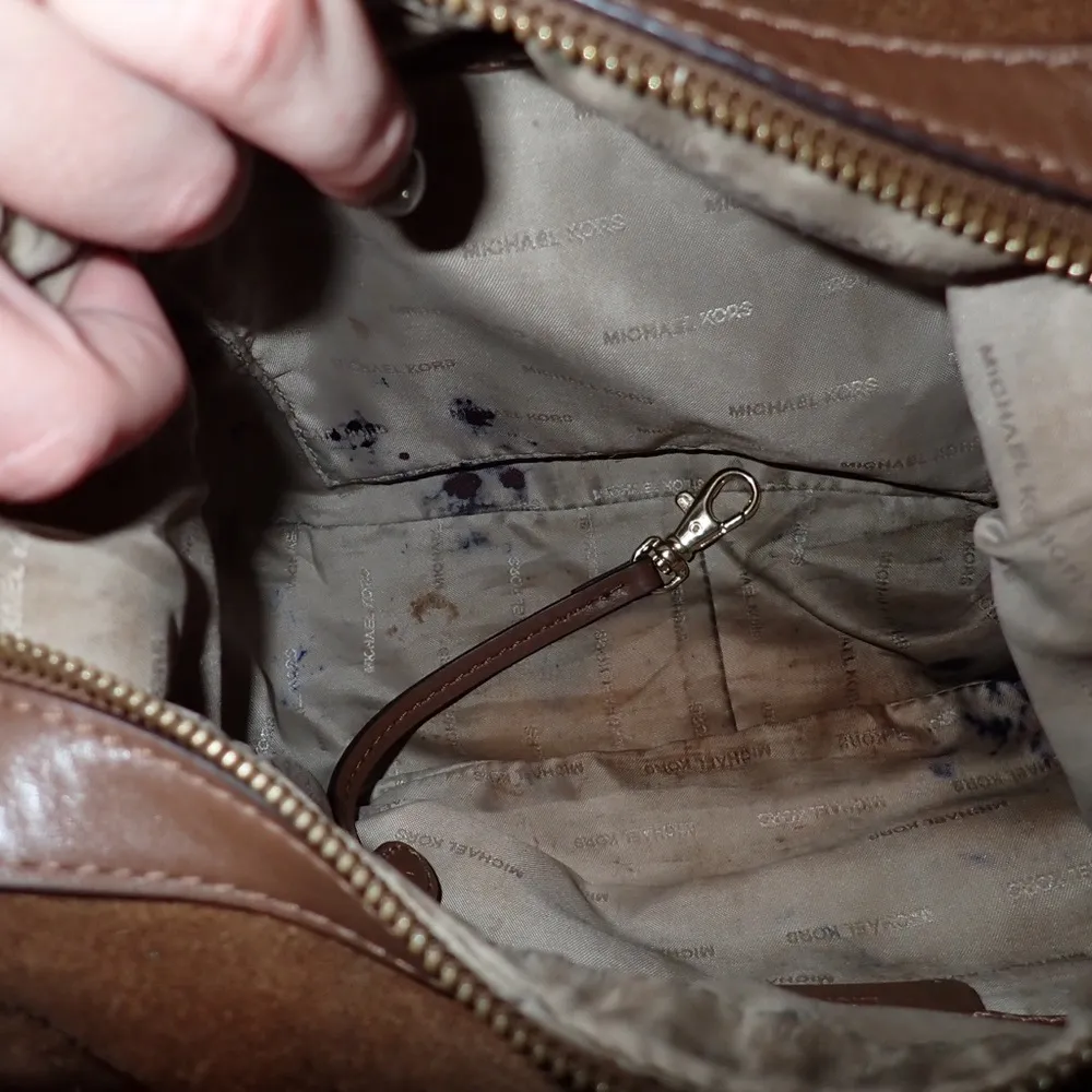 Michael Kors Brown Suede Leather Crossbody Rivet Strap Outside Pocket - Image 7