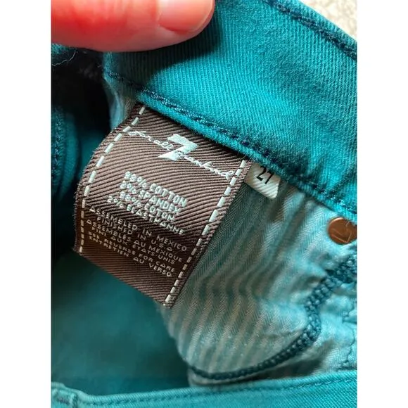 7 For All Mankind Women 27‎ Teal Denim Shorts Mid Rise Cuffed Style Jean Shorts - Image 8