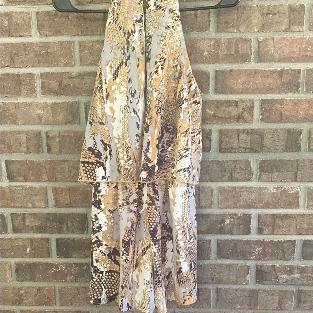 Tyche Backless Snake Print Shorts Romper - Tan and Cream - Image 3