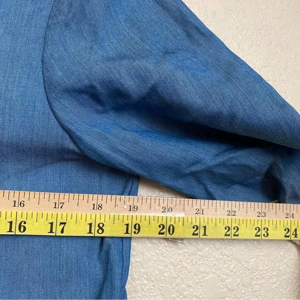 Jonathan Simkhai women's lace inset trumpet sleeve chambray top size‎ S small Blue - Image 6