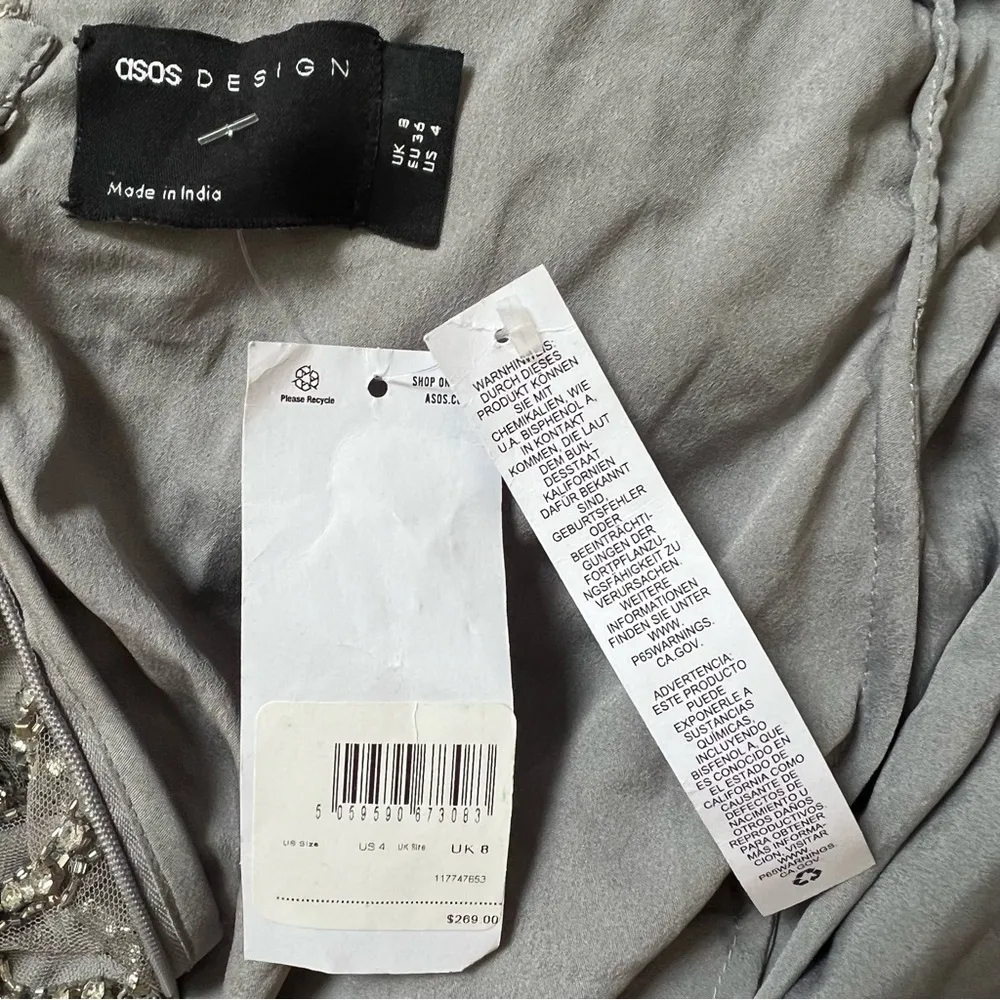 NEW NWT ASOS Design Halter Crystal Embellished Fringe Dress In Silver - Image 14