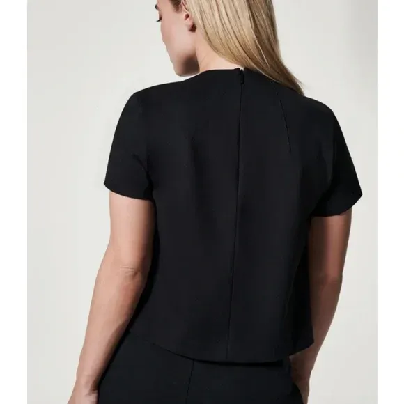 SPANX Womens Black Short‎ Sleeve Zip Back Slimming Funnel Top Shirt Size XL - Image 2