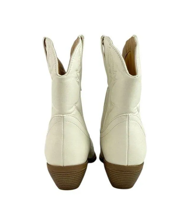 Stylish S White Pointed Toe Stitched Western Cowboy Ankle Boots Booties Size 6.5 - Image 3