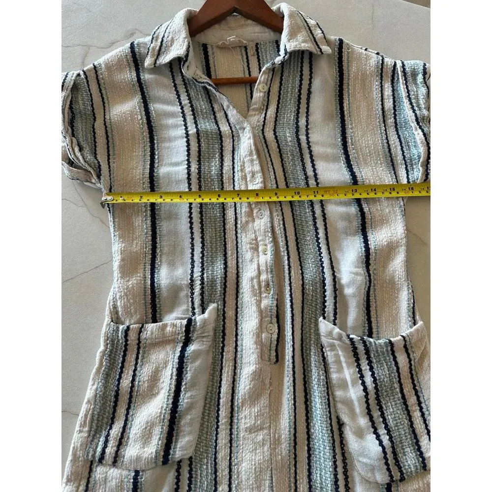Elan Short Sleeve Button Down Romper- Blue/White Striped Women’s size Medium​ - Image 8