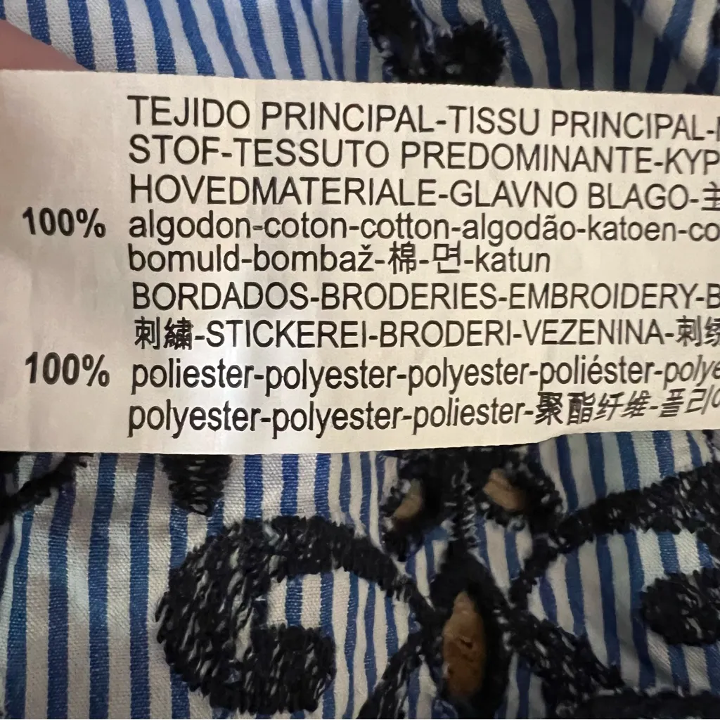 Zara Trafaluc Blue Striped Eyelet Embroidered Top Long Tie Balloon Sleeve Sz M - Image 10