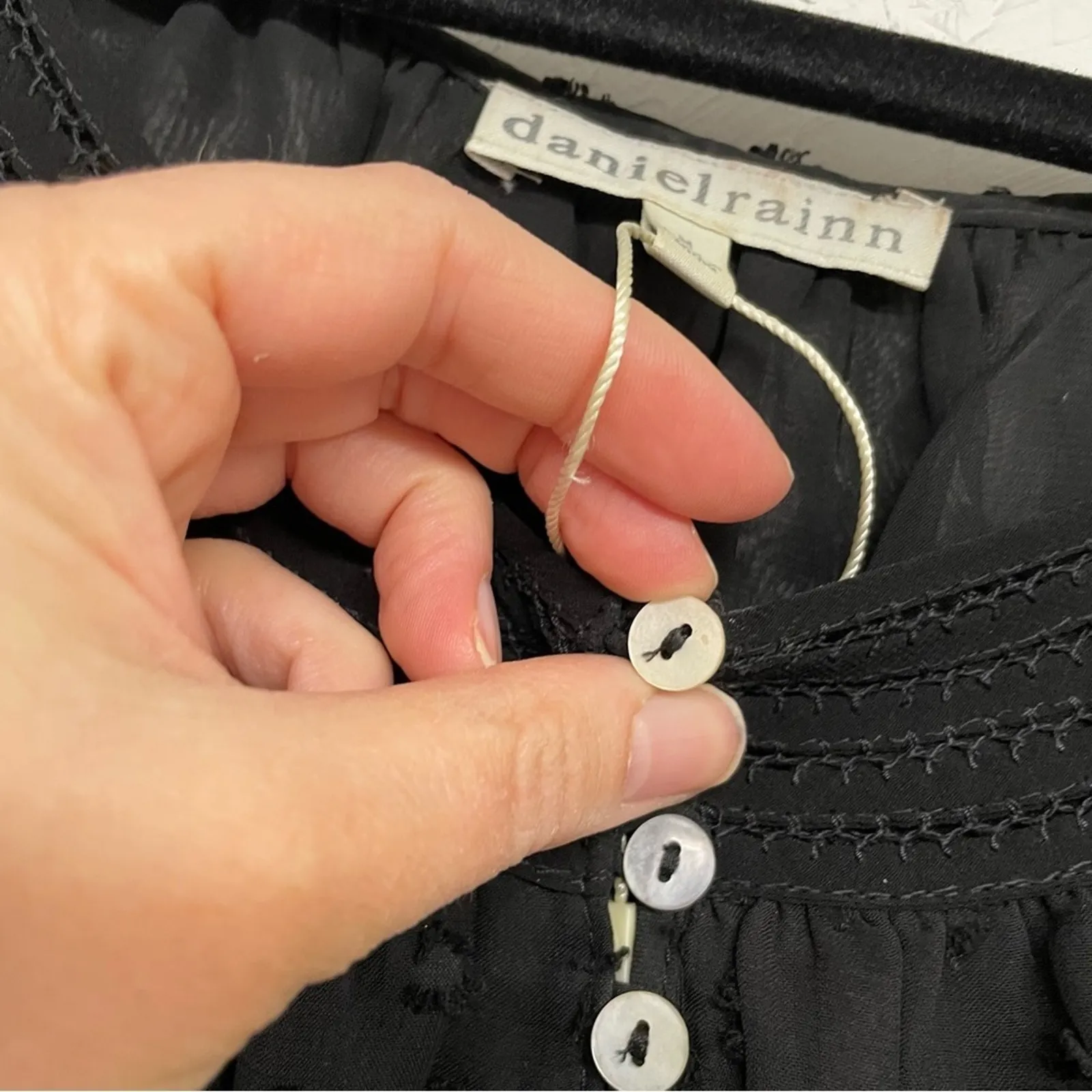 Daniel Rainn Black Polka Dot Sheer Sleeve Blouse Womens M Swiss Dot Henley Top - Image 5