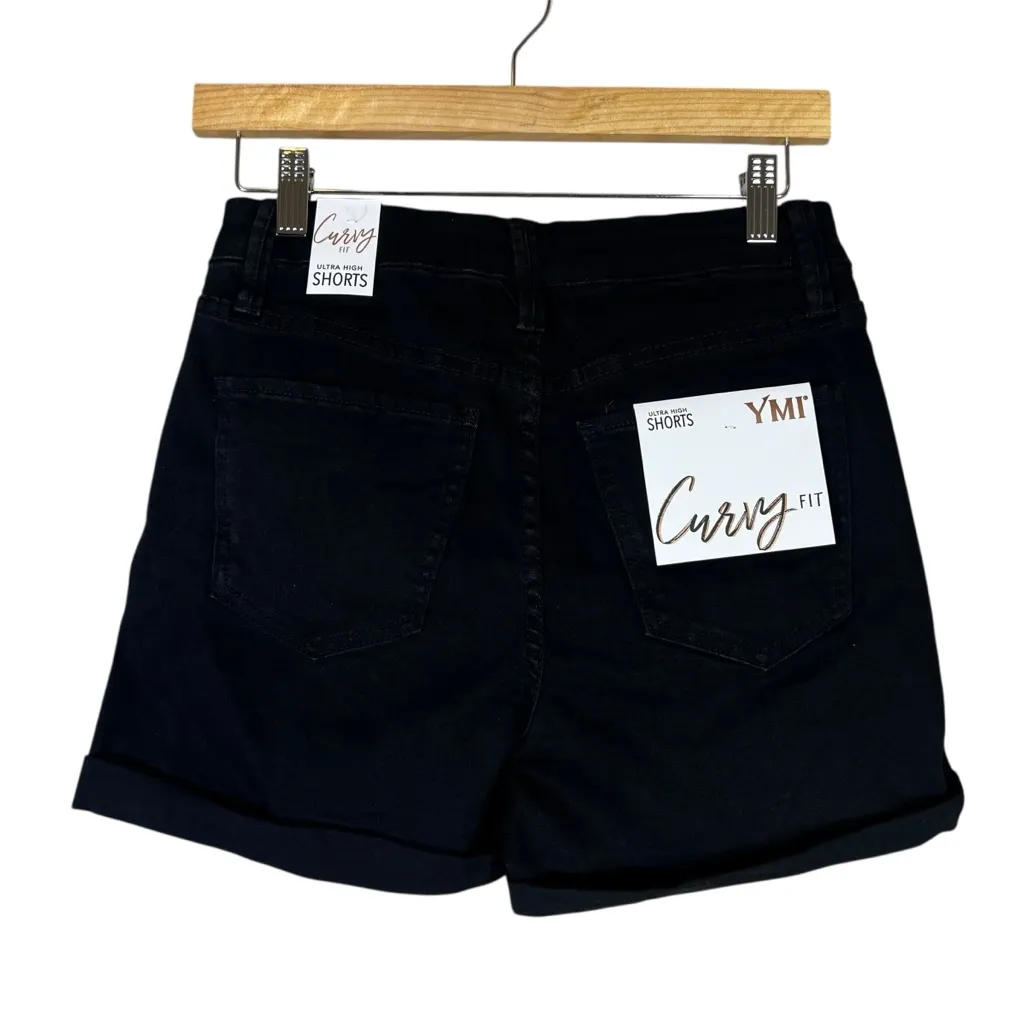 NWT YMI Jean Shorts Juniors 13 Black High Rise Button Fly Cuffed Stretch Basic - Image 6