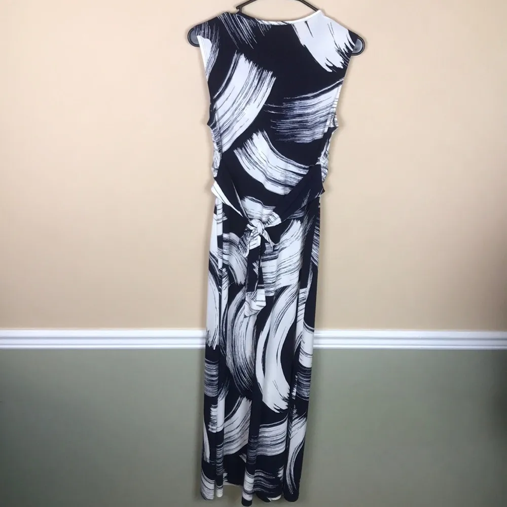 Eliza J Women’s Jersey Knit Blue White V-Neck Twist Front Tie Back Maxi Dress - Image 5