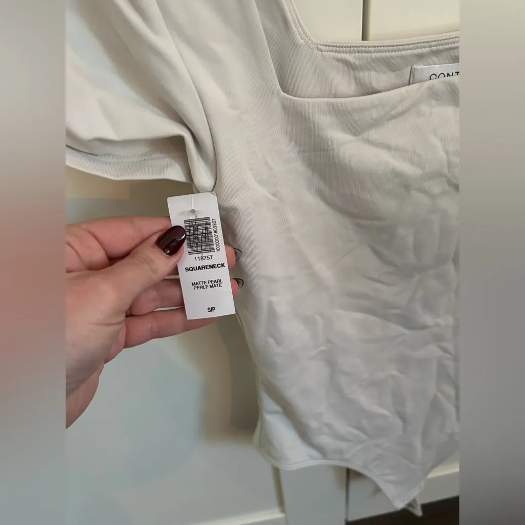 Aritzia Contour Square Neck Bodysuit in White Birch Size Small NWT - Image 6