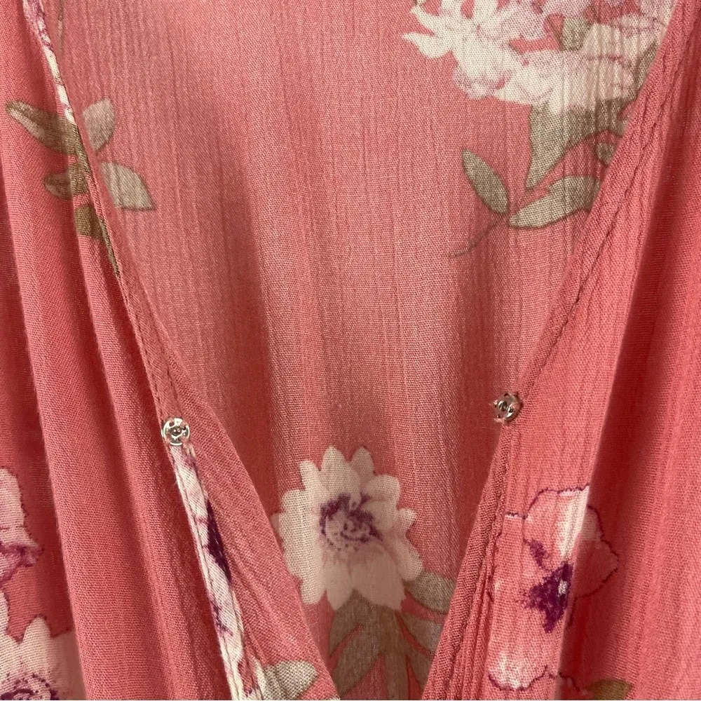 Miami Small Floral Boho Flutter Sleeve Hi Low Faux Wrap Midi Dress Flowy Summer - Image 3