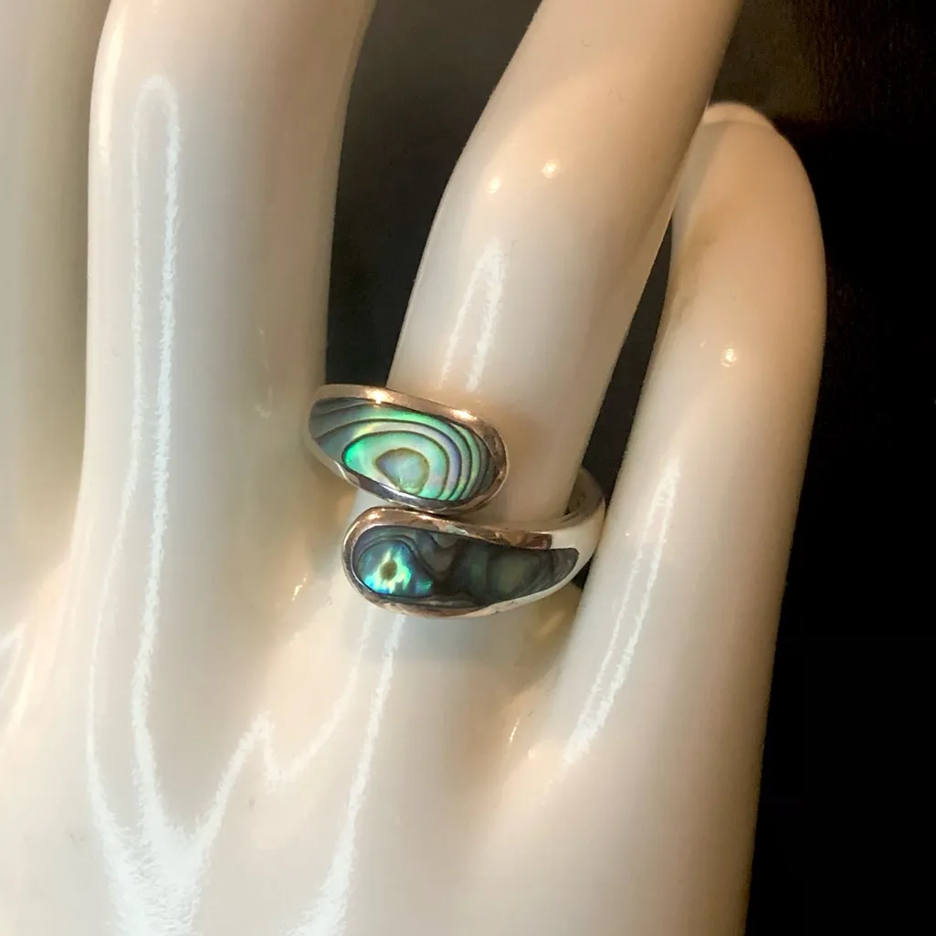 Sterling Silver Abalone Bypass Ring Size 7 - Image 5