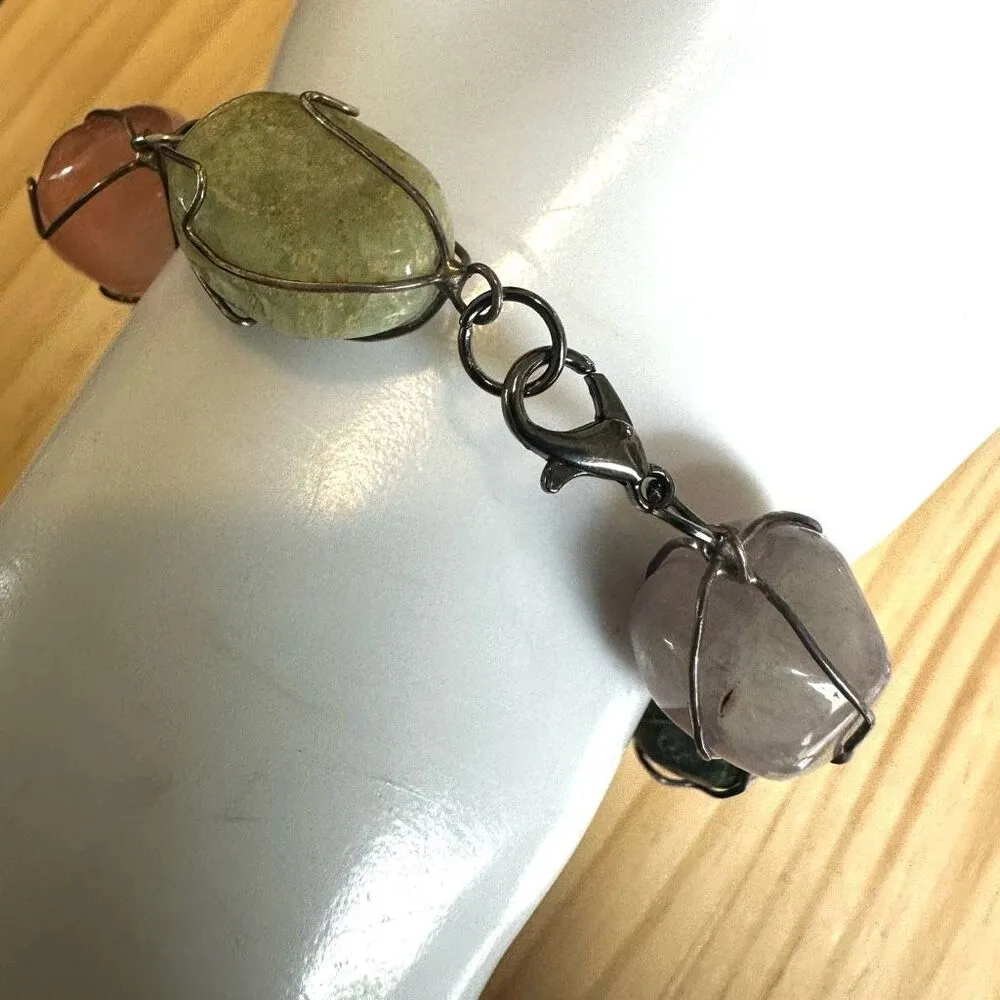 Artisan Mixed Gemstone Wire Wrapped Bracelet - Image 2